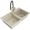 Mexen Tomas Granit-Spüle 2-Kammer mit Küchenarmatur Duo, beige - 6516-69-671701-57-G