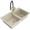 Mexen Tomas Granitspüle 2-Kammern mit Küchenarmatur Duo, beige - 6516-69-671701-57-G