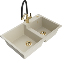 Mexen Tomas Granitspüle 2-Kammern mit Küchenarmatur Duo, beige - 6516-69-671701-57-G
