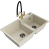 Mexen Tomas Granitspüle 2-beckig mit Küchenarmatur Duo, beige - 6516-69-671701-57-B