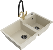 Mexen Tomas Granitspüle 2-beckig mit Küchenarmatur Duo, beige - 6516-69-671701-57-B