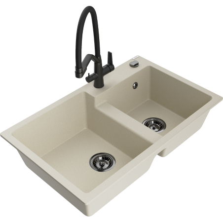 Mexen Tomas Granitspüle 2-Kammer mit Küchenarmatur Duo, beige - 6516-69-671701-70-B