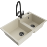 Mexen Tomas Granitspüle 2-Becken mit Küchenarmatur Duo, beige - 6516-69-671701-70-B