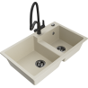 Mexen Tomas Granitspüle 2-Kammer mit Küchenarmatur Duo, beige - 6516-69-671701-70-B