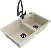 Mexen Tomas Granitspüle 2-Kammer mit Küchenarmatur Duo, beige - 6516-69-671701-70-B