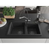 Mexen Tomas Granitspüle 2-Kammer mit Küchenarmatur Duo, schwarz/silber metallisch - 6516-73-671701-07-B
