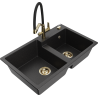 Mexen Tomas Granitspüle 2-Kammer mit Küchenarmatur Duo, schwarz/silber metallic - 6516-73-671701-57-G