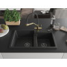 Mexen Tomas Granitspüle 2-Kammer mit Küchenarmatur Duo, schwarz/silber metallic - 6516-73-671701-57-B