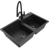 Mexen Tomas Granitspüle 2-Kammer mit Küchenarmatur Duo, schwarz/silber metallic - 6516-73-671701-70-B
