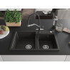 Mexen Tomas Granitspüle 2-Kammer mit Küchenarmatur Duo, schwarz/gold metallic - 6516-75-671701-07