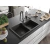 Mexen Tomas Granitspüle 2-fach mit Küchenarmatur Duo, schwarz/gold metallic - 6516-75-671701-07-B