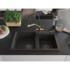Mexen Tomas Granitspüle 2-Kammern mit Küchenarmatur Duo, schwarz/gold metallic - 6516-75-671701-57-B