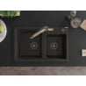 Mexen Tomas Granitspüle 2-Kammern mit Küchenarmatur Duo, schwarz/gold metallic - 6516-75-671701-57-B