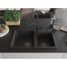 Mexen Tomas Granit-Spüle 2-Kammer mit Küchenarmatur Duo, schwarz/gold-metallic - 6516-75-671701-70-B