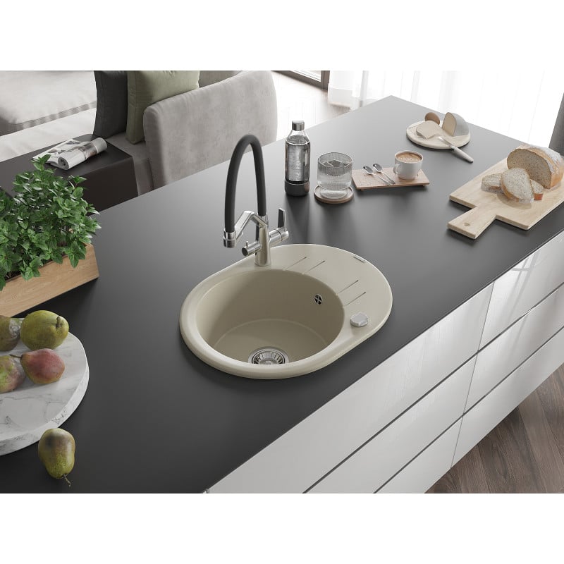 Mexen Kevin Granitspüle 1-Becken mit Küchenarmatur Duo, beige - 6517-69-671701-07