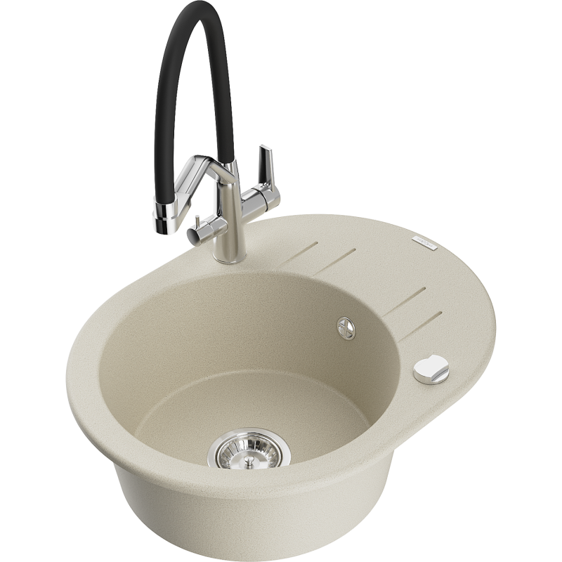 Mexen Kevin Granitspüle 1-Becken mit Küchenarmatur Duo, beige - 6517-69-671701-07