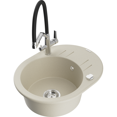 Mexen Kevin Granitspüle 1-Becken mit Küchenarmatur Duo, beige - 6517-69-671701-07