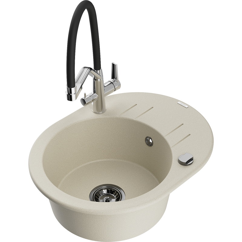 Mexen Kevin Granitspüle 1-becken mit Küchenarmatur Duo, beige - 6517-69-671701-07-B