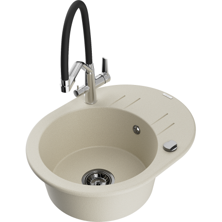 Mexen Kevin Granitspüle 1-becken mit Küchenarmatur Duo, beige - 6517-69-671701-07-B