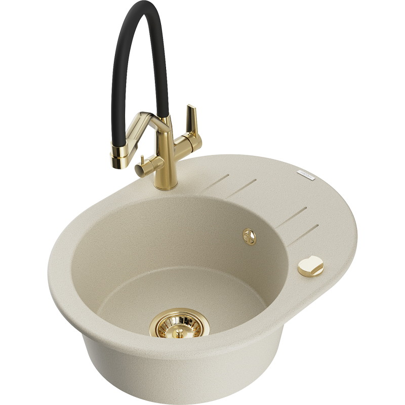 Mexen Kevin Granitspüle 1-Becken mit Küchenarmatur Duo, beige - 6517-69-671701-57-G