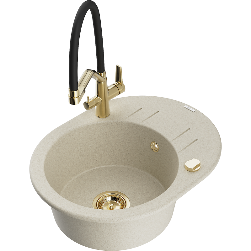 Mexen Kevin Granitspüle 1-beckig mit Küchenarmatur Duo, beige - 6517-69-671701-57-G