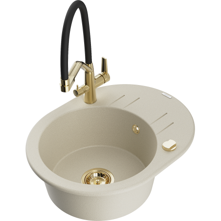 Mexen Kevin Granitspüle 1-Becken mit Küchenarmatur Duo, beige - 6517-69-671701-57-G