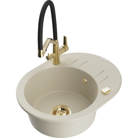 Mexen Kevin Granitspüle 1-beckig mit Küchenarmatur Duo, beige - 6517-69-671701-57-G
