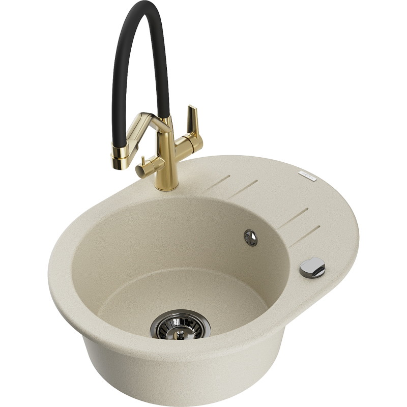 Mexen Kevin Granitspüle 1-beckig mit Küchenarmatur Duo, beige - 6517-69-671701-57-B