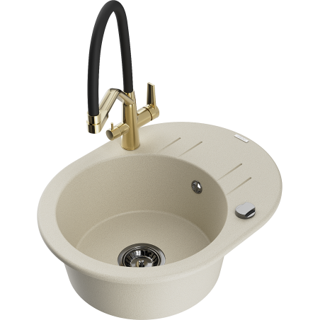 Mexen Kevin Granitspüle 1-beckig mit Küchenarmatur Duo, beige - 6517-69-671701-57-B