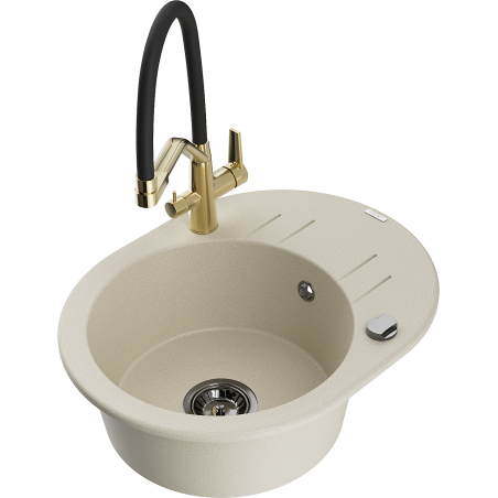 Mexen Kevin Granitspüle ein Becken mit Küchenarmatur Duo, beige - 6517-69-671701-57-B
