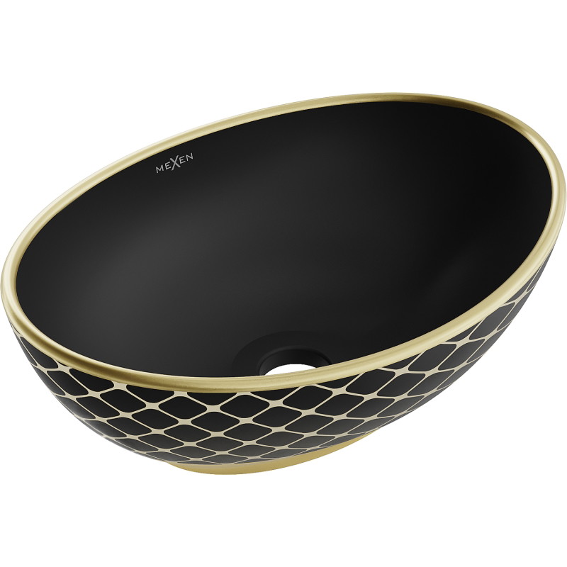 Mexen Elza Aufsatzwaschbecken 40 x 33 cm, schwarz matt/goldenes Karomuster - 21014029