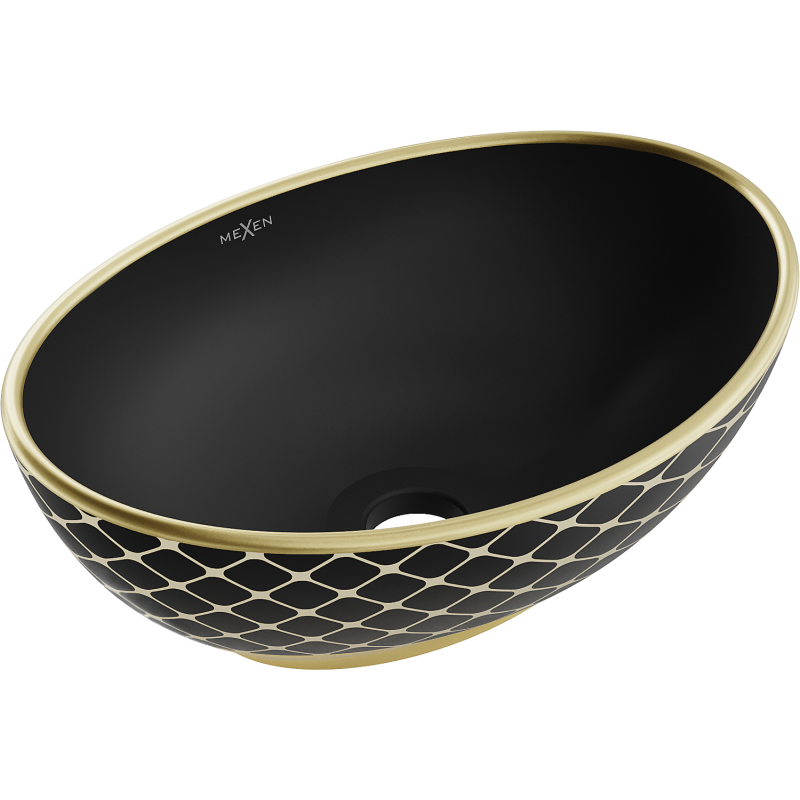Mexen Elza Tischaufsatzwaschbecken 40 x 33 cm, schwarz matt/goldenes Gittermuster - 21014029