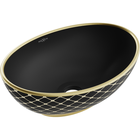 Mexen Elza Tischaufsatzwaschbecken 40 x 33 cm, schwarz matt/goldenes Gittermuster - 21014029