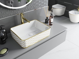 Mexen Catia Aufsatzwaschbecken 48 x 37 cm, weiß/gold kariertes Muster - 21314809