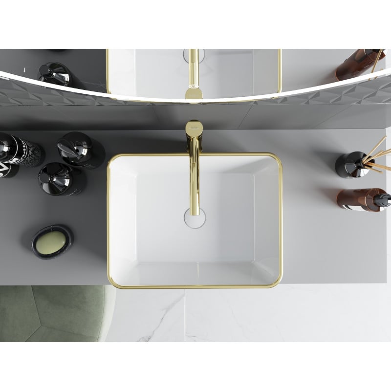 Mexen Catia Aufsatzwaschbecken 48 x 37 cm, weiß/gold kariertes Muster - 21314809