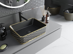 Mexen Catia Aufsatzwaschbecken 48 x 37 cm, schwarz matt/goldenes Karomuster - 21314879