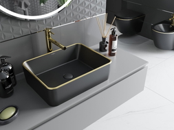 Mexen Catia Aufsatzwaschbecken 48 x 37 cm, schwarz matt/goldener Rand - 21314875