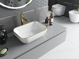 Mexen Rita Aufsatzwaschbecken 45 x 32 cm, weiß/goldener Rand - 21084505