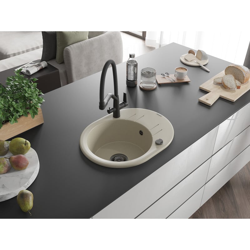 Mexen Kevin Granitspüle 1-Becken mit Küchenarmatur Duo, Beige - 6517-69-671701-70-B
