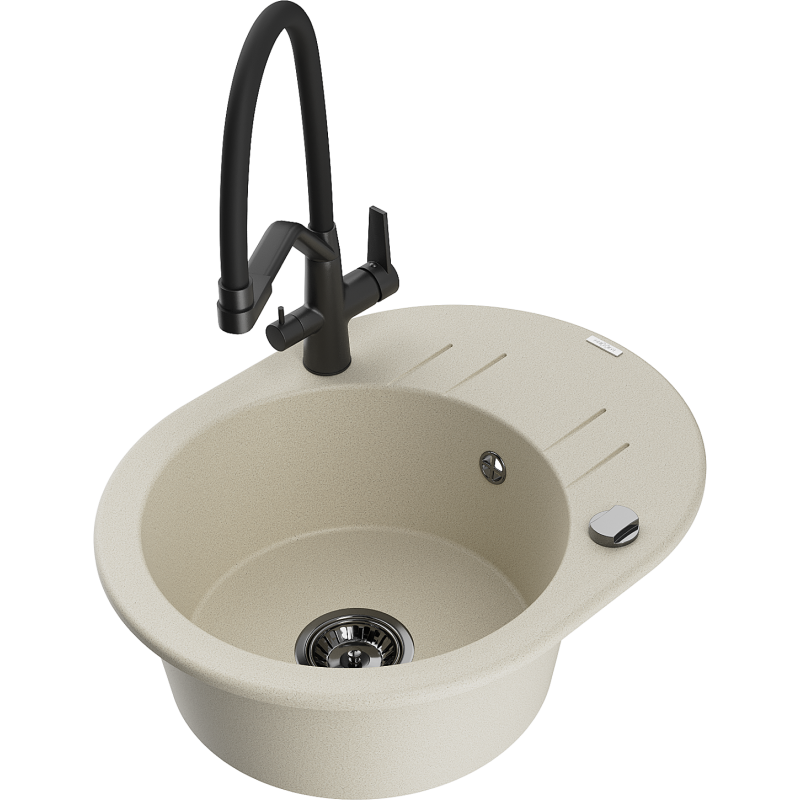 Mexen Kevin Granitspüle 1-Becken mit Küchenarmatur Duo, Beige - 6517-69-671701-70-B
