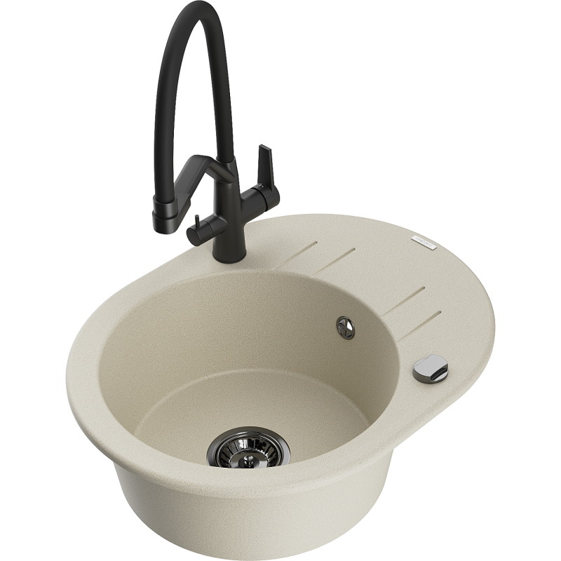 Mexen Kevin Granitspüle 1-beckig mit Küchenarmatur Duo, beige - 6517-69-671701-70-B