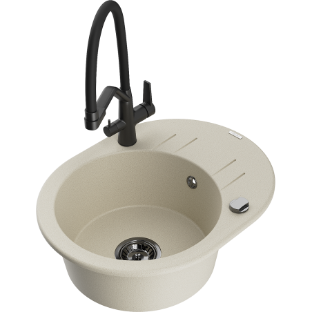 Mexen Kevin Granitspüle 1-Becken mit Küchenarmatur Duo, Beige - 6517-69-671701-70-B