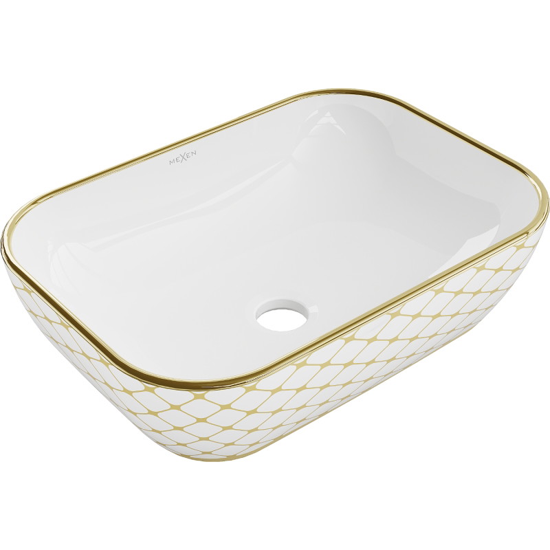 Mexen Rita Aufsatzwaschbecken 45 x 32 cm, weiß/goldenes Gittermuster - 21084509