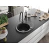 Mexen Kevin Granitspüle 1-becken mit Küchenarmatur Duo, schwarz/silber metallic - 6517-73-671701-07