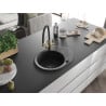 Mexen Kevin Granitspüle 1-beckig mit Küchenarmatur Duo, schwarz/silber metallic - 6517-73-671701-57-B