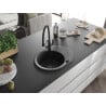 Mexen Kevin 1-Becken Granitspüle mit Küchenarmatur Duo, schwarz/silberner Metallic - 6517-73-671701-70-B