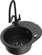 Mexen Kevin 1-Becken Granitspüle mit Küchenarmatur Duo, schwarz/silberner Metallic - 6517-73-671701-70-B