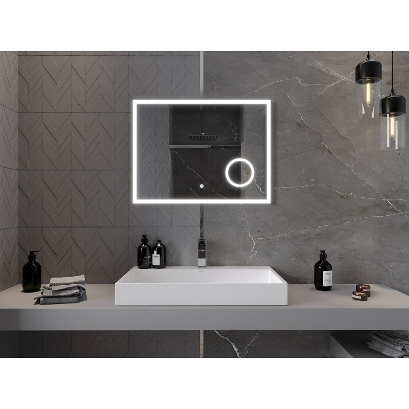 Mexen Kala beleuchteter Badezimmerspiegel mit Kosmetikspiegel 80 x 60 cm, LED 6000K, Antibeschlag - 9820-080-060-611-00
