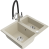 Mexen Carlos Granitspüle 1,5-Becken mit Küchenarmatur Duo, beige - 6518-69-671701-07