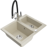 Mexen Carlos Granitspüle 1,5-Schalen mit Küchenarmatur Duo, beige - 6518-69-671701-07